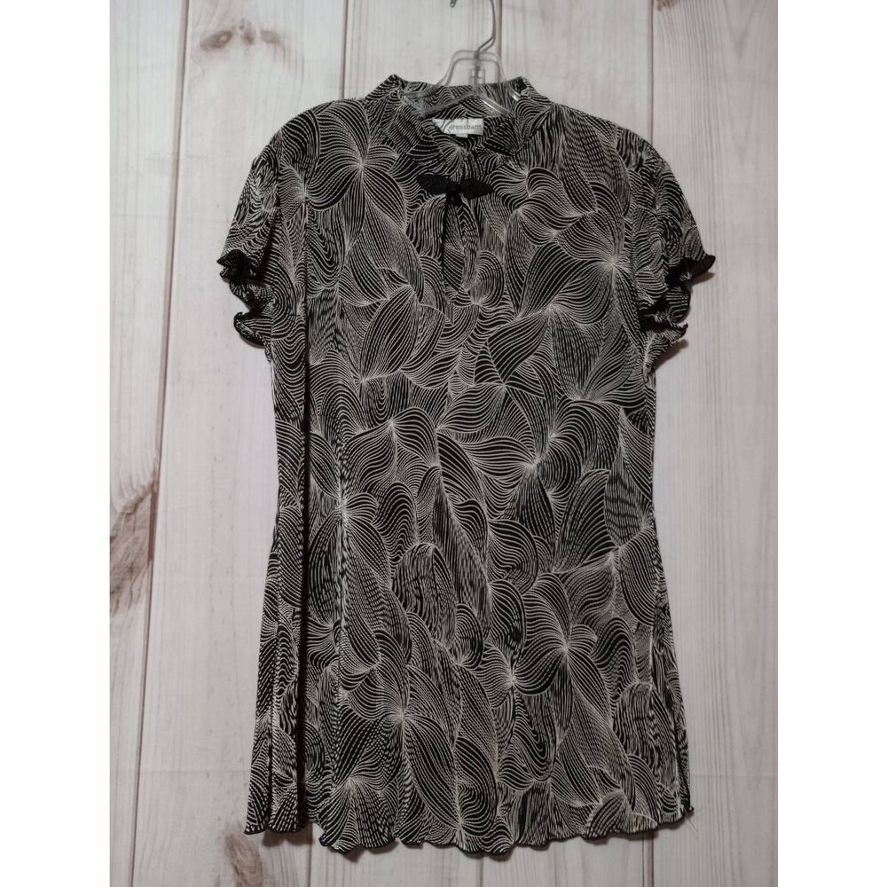 Dressbarn Womens Black‎ White Abstract Swirl Frog Closure Blouse Top Size 10